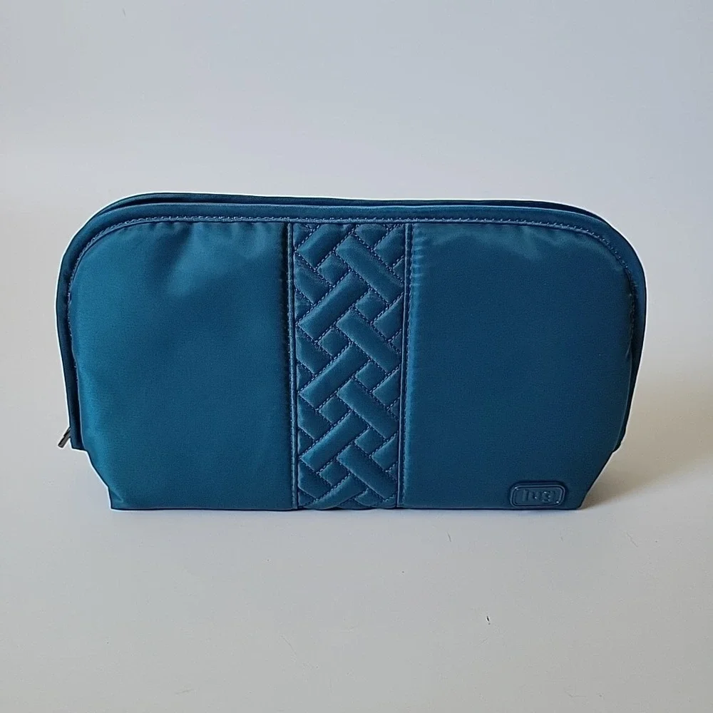 Lug Lay‎ Flat Zip Cosmetic Case Teal Blue Make Up Minimalist Organization Travel